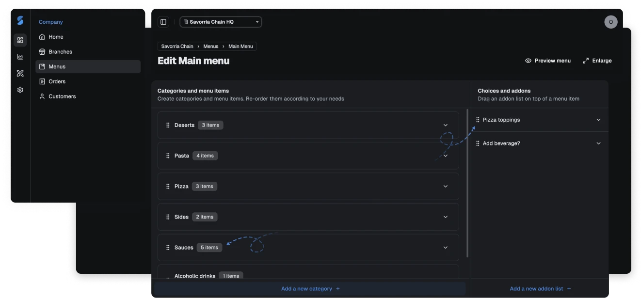 Creează meniul și atribuie-l restaurantului