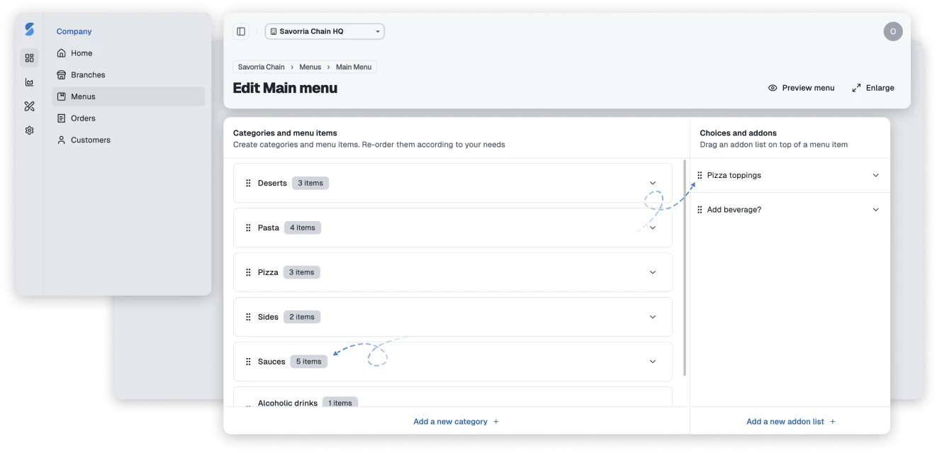 Creează meniul și atribuie-l restaurantului