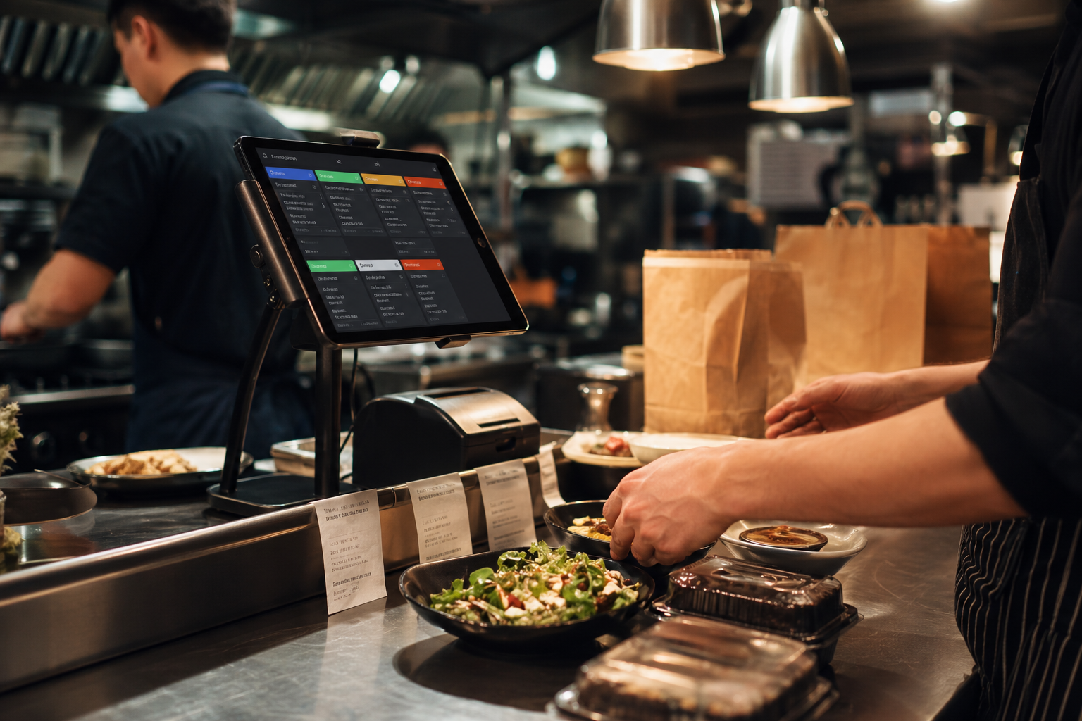 Restaurant team reviewing online order management tools