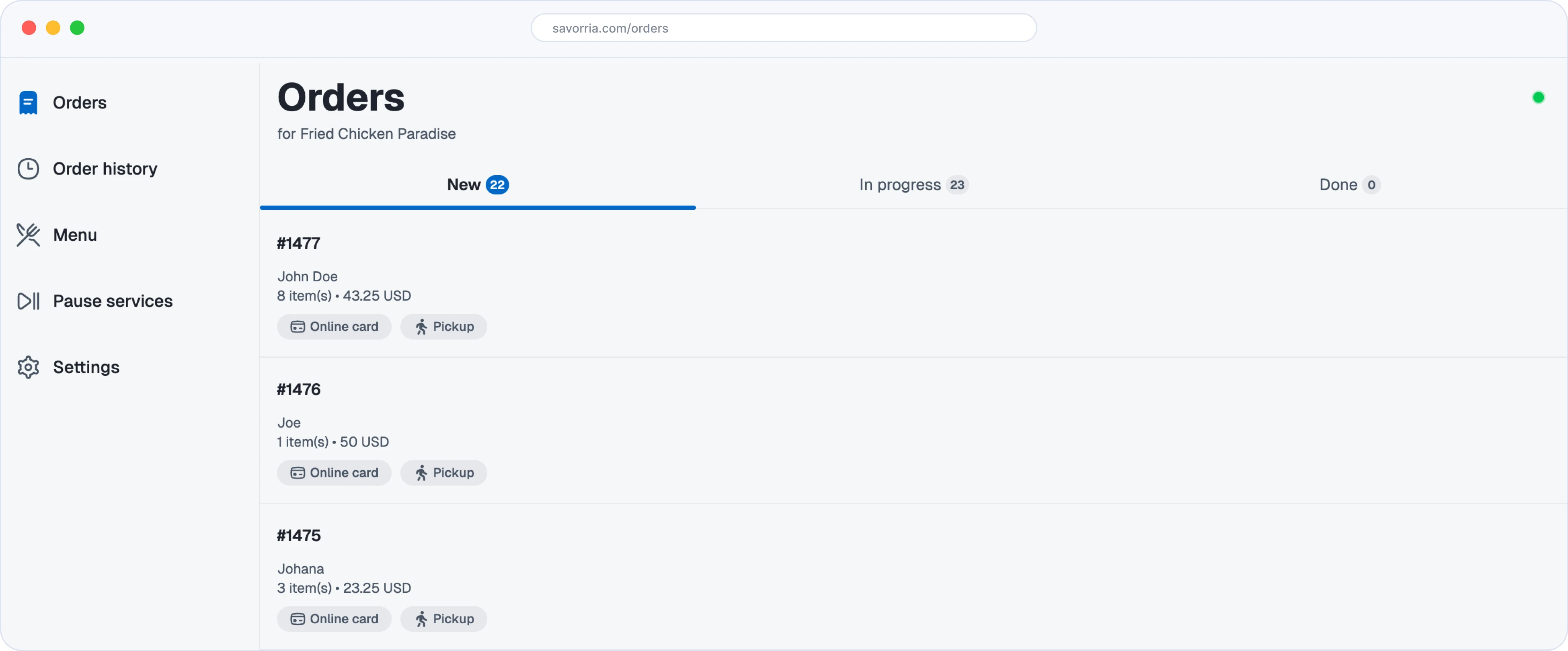 Restaurant order management web dashboard